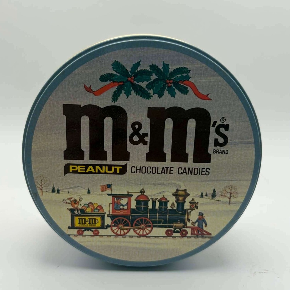 Vintage‎ M&Ms Peanut Chocolate Candies Christmas Train Winter Scene Round Tin